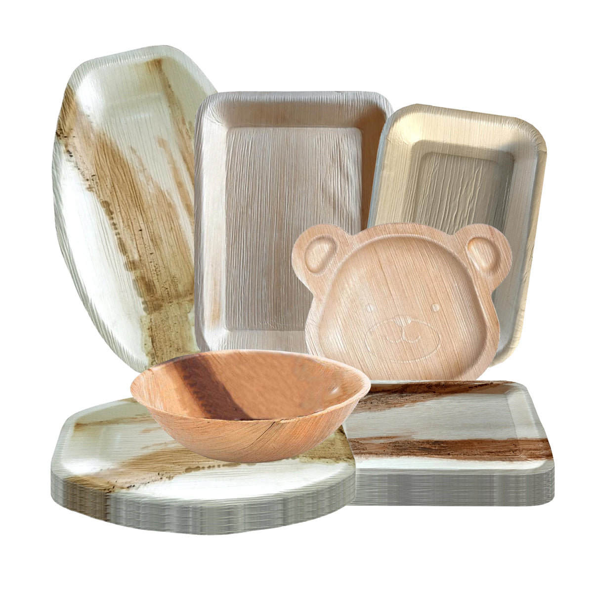 14" x 10" Rectangular Natural Palm Leaf Eco-Friendly Disposable Trays